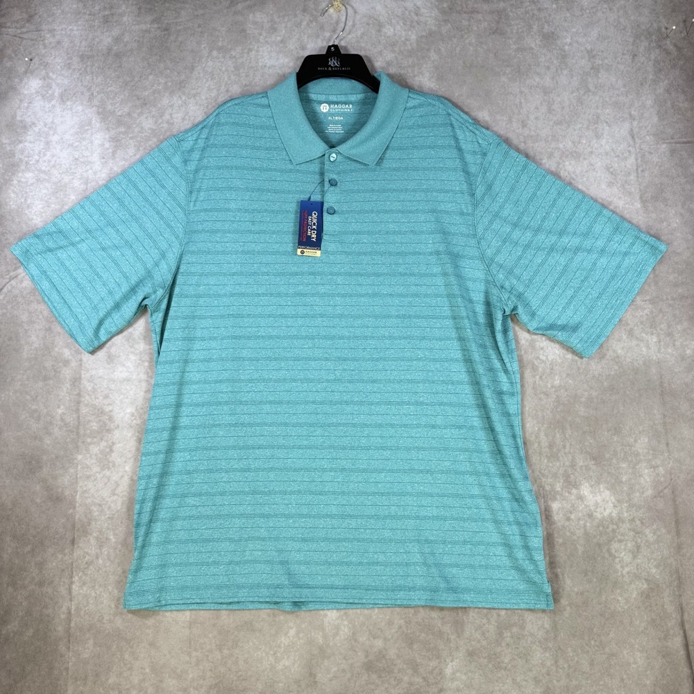 Haggar Performance Shirt Men XL Teal Polo Quick Dry UPF Easy Care NWT Casual‎